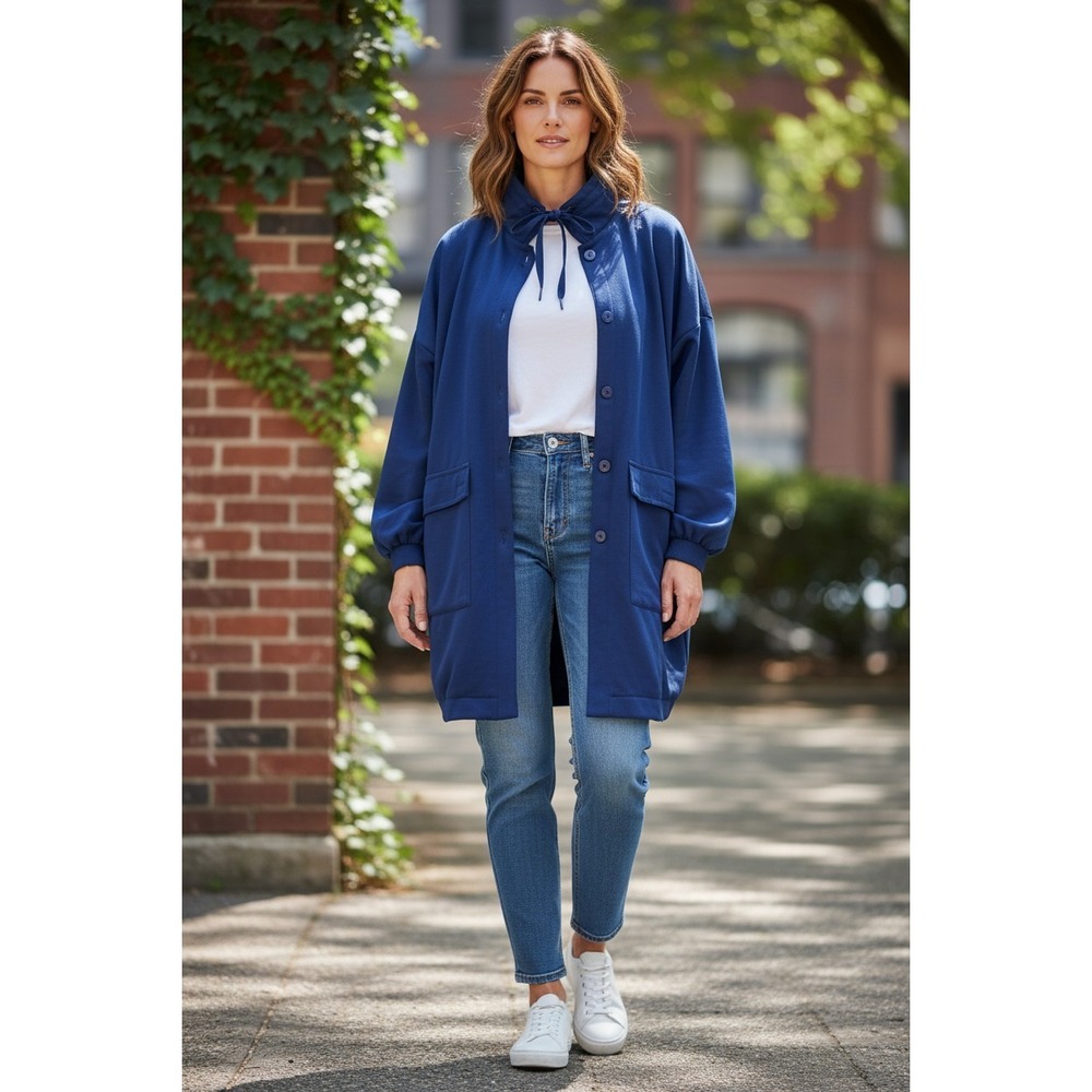 BRITISH MIST Blue Fleece Button Front Coat One Size Fits All